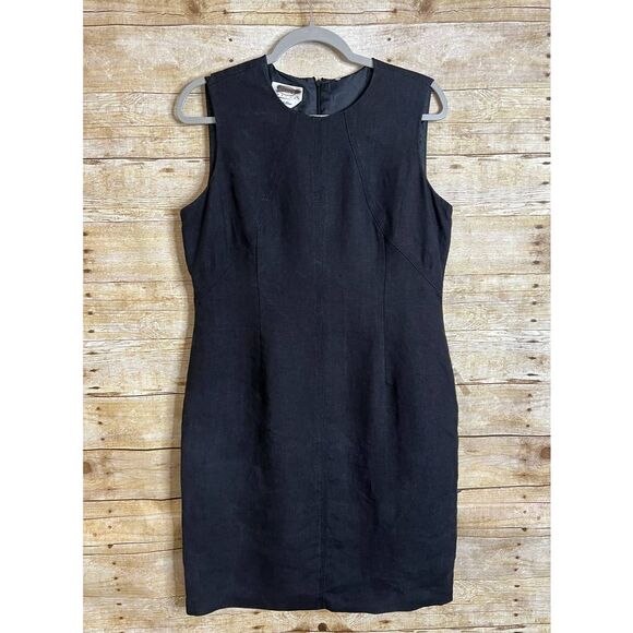 TALBOTS SIZE 12P BLACK IRISH LINEN CAREER WEDDING CASUAL CLASSIC SHEATH DRESS - Picture 1 of 7